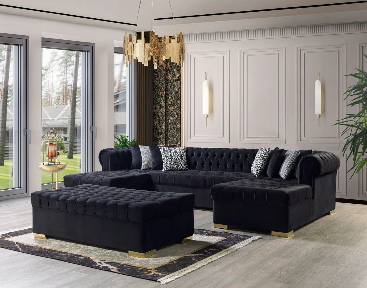 Lauren Black Velvet Double Chaise 136" Sectional