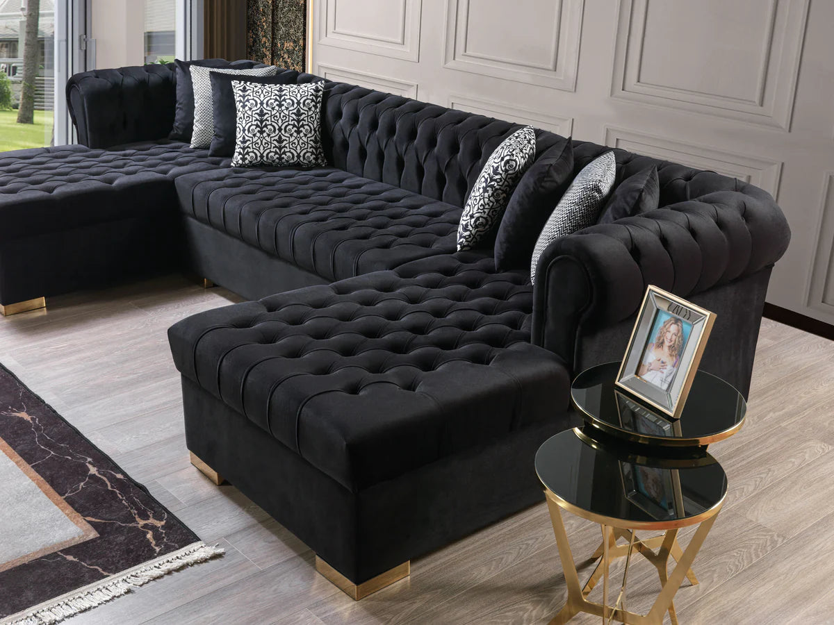 Lauren Black Velvet Double Chaise 136" Sectional