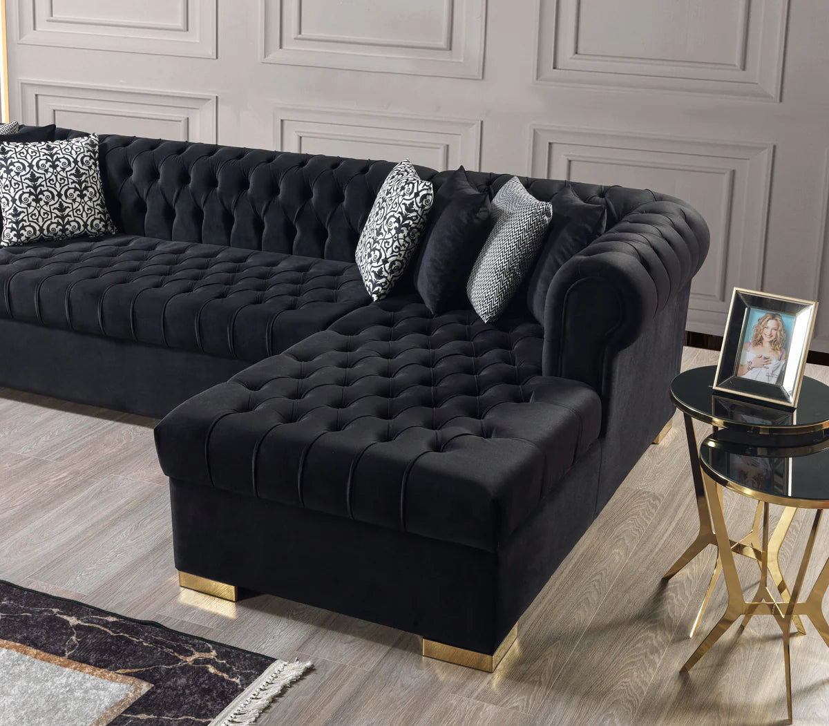 Lauren Black Velvet Double Chaise 136" Sectional