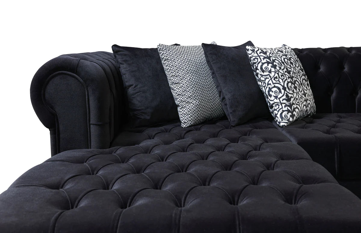 Lauren Black Velvet Double Chaise 136" Sectional