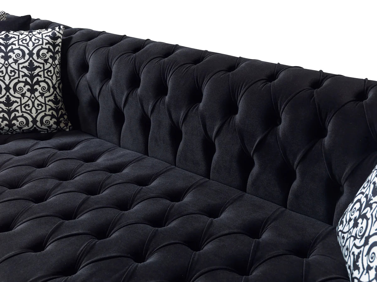 Lauren Black Velvet Double Chaise 136" Sectional