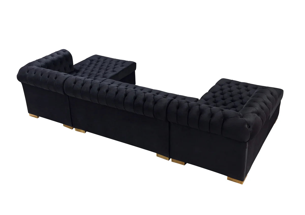 Lauren Black Velvet Double Chaise 136" Sectional