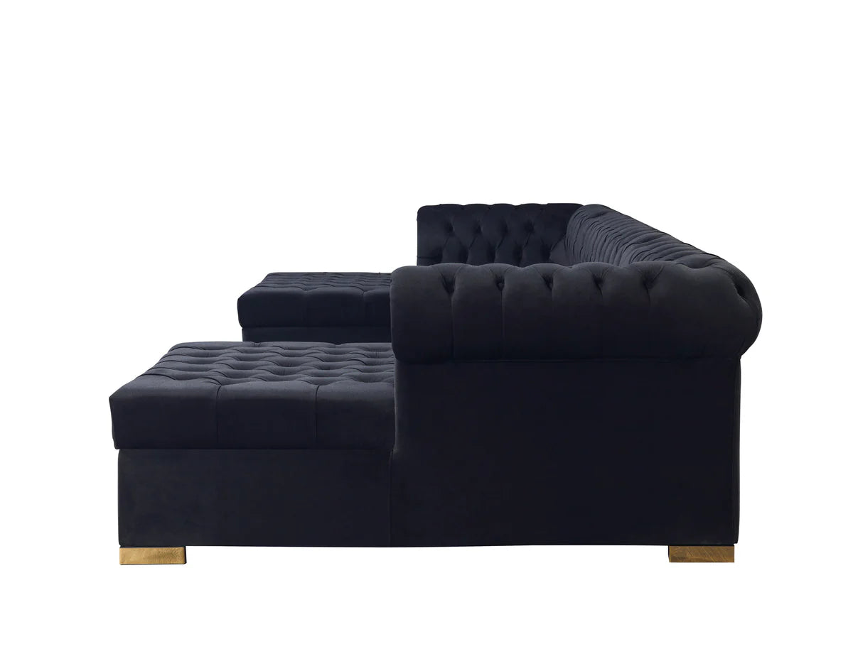 Lauren Black Velvet Double Chaise 136" Sectional