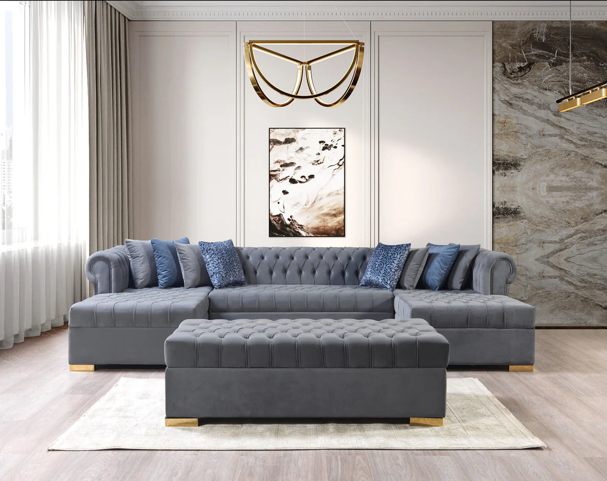 Lauren Gray Velvet Double Chaise 136" Sectional