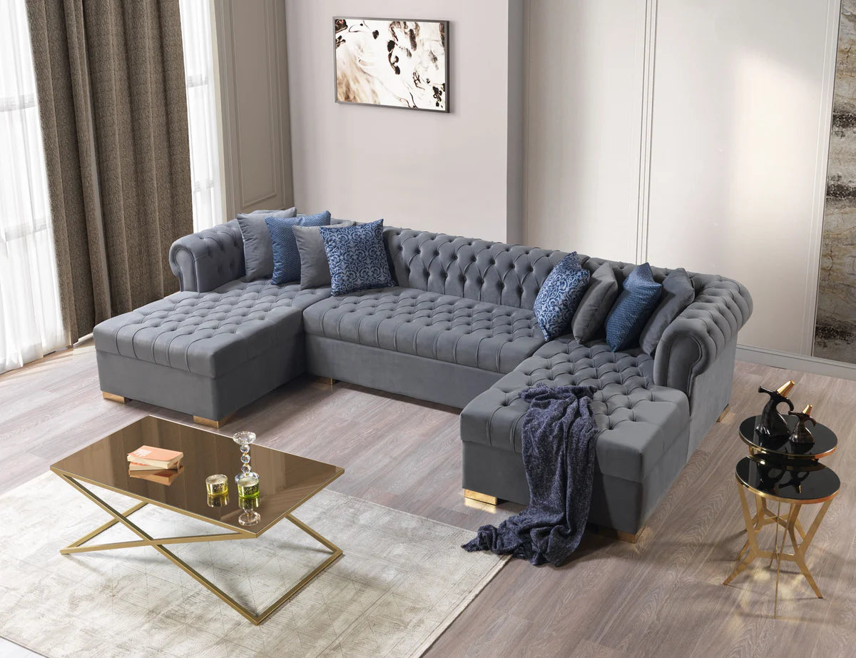 Lauren Gray Velvet Double Chaise 136" Sectional