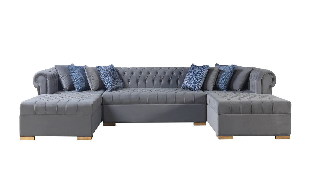 Lauren Gray Velvet Double Chaise 136" Sectional