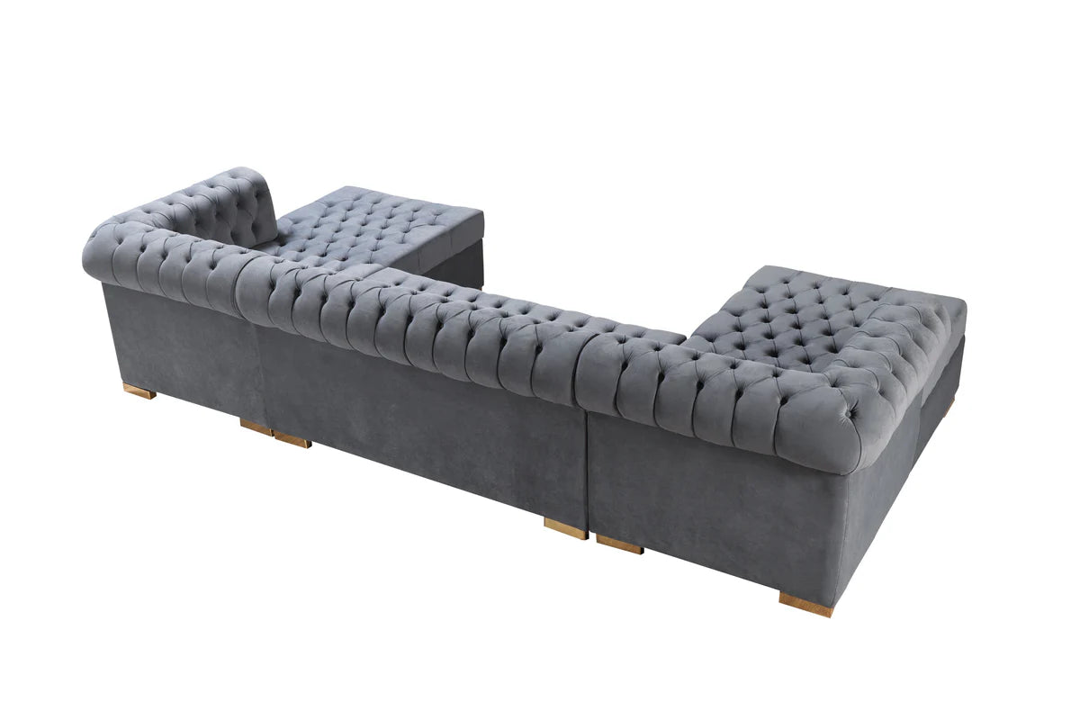 Lauren Gray Velvet Double Chaise 136" Sectional