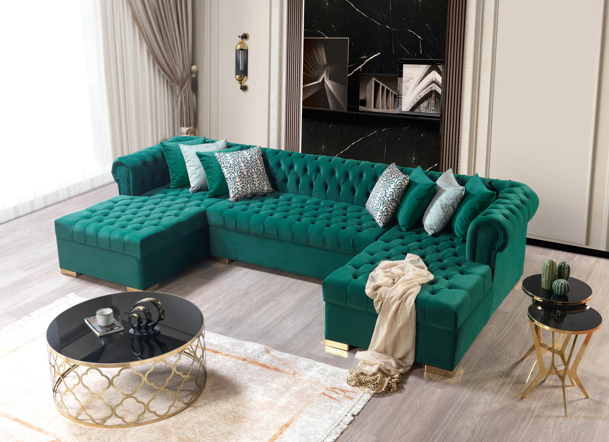 Lauren Green Velvet Double Chaise 136" Sectional