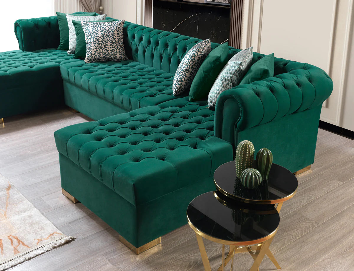 Lauren Green Velvet Double Chaise 136" Sectional