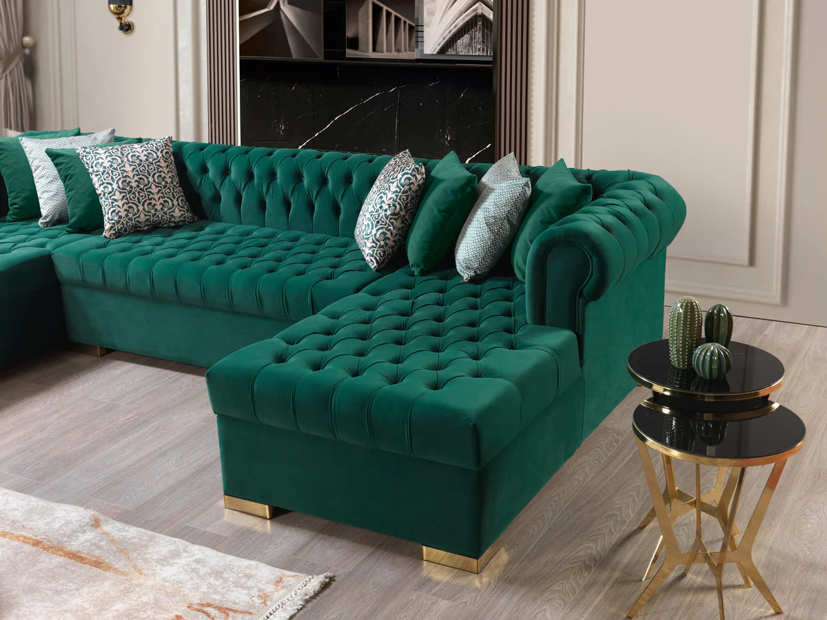 Lauren Green Velvet Double Chaise 136" Sectional