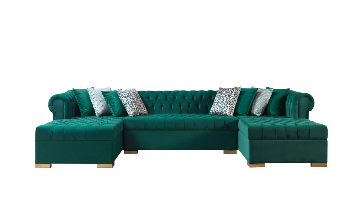 Lauren Green Velvet Double Chaise 136" Sectional