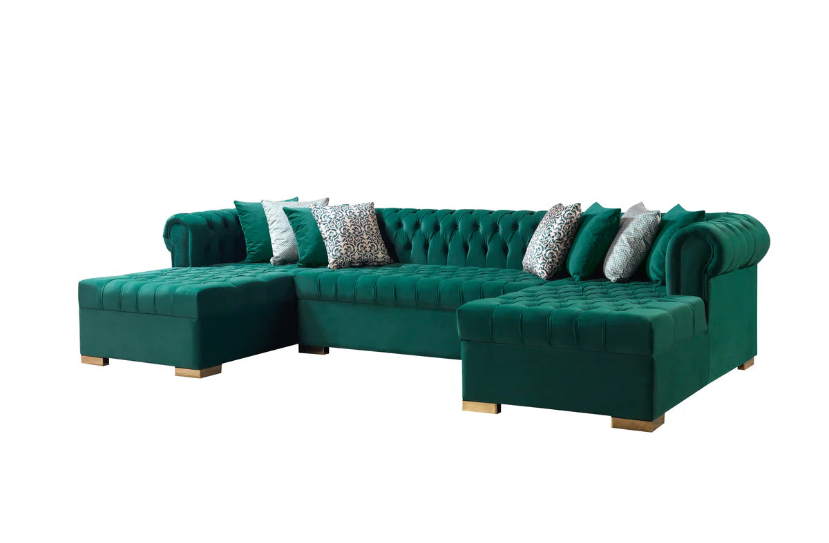 Lauren Green Velvet Double Chaise 136" Sectional