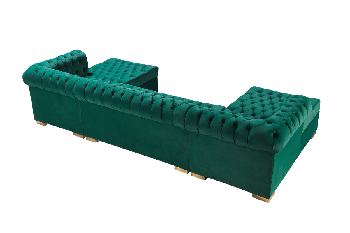 Lauren Green Velvet Double Chaise 136" Sectional