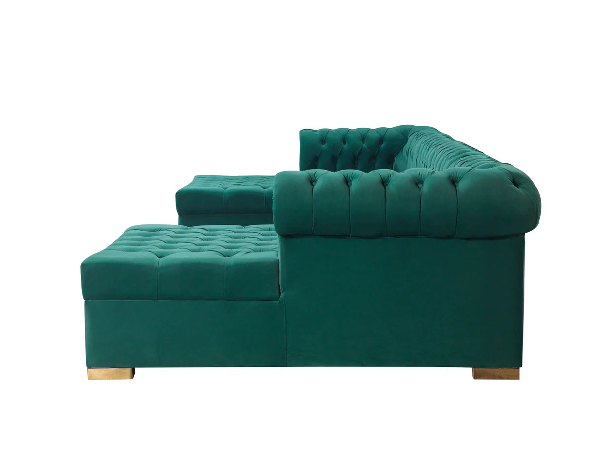 Lauren Green Velvet Double Chaise 136" Sectional