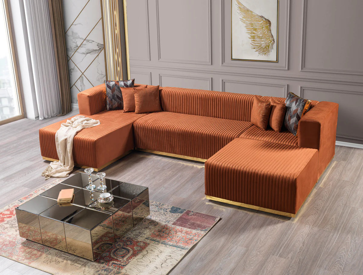 Juliana Orange Velvet 4-Piece 140" Sectional