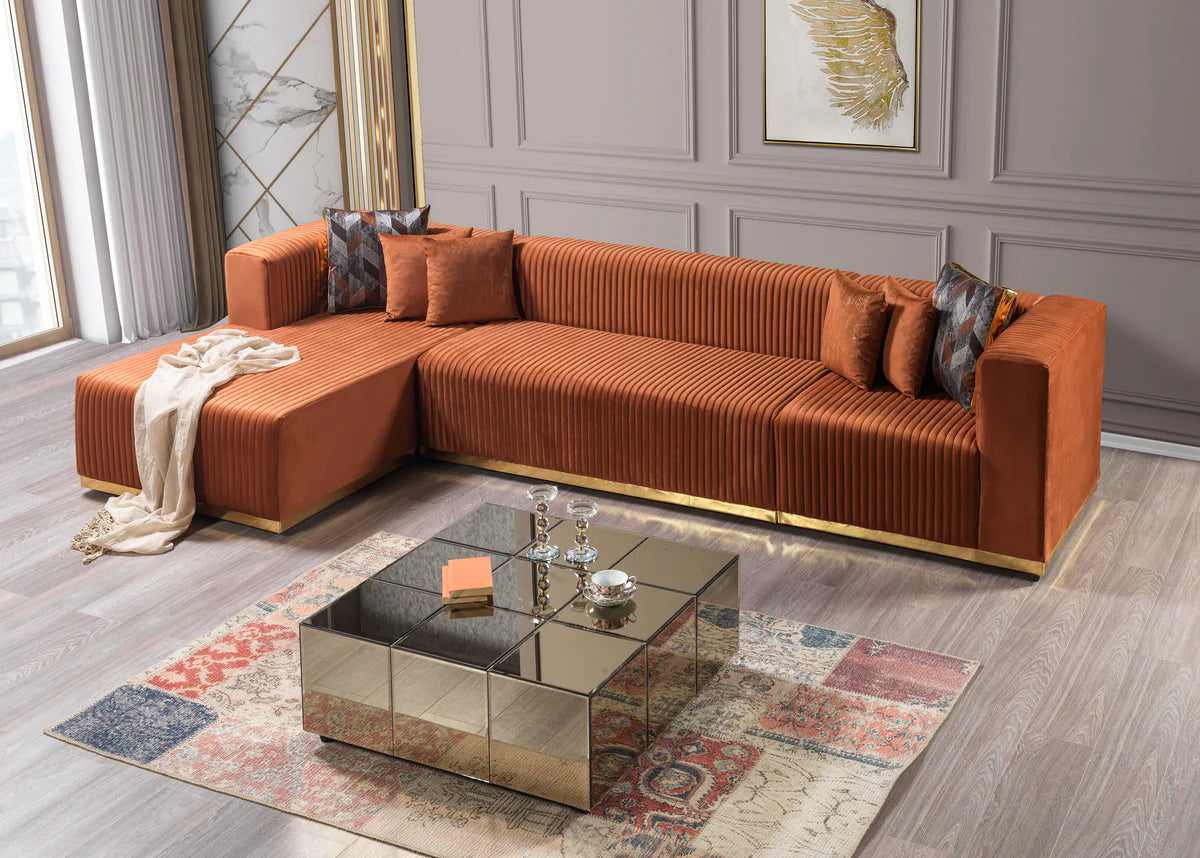 Juliana Orange Velvet 4-Piece 140" Sectional