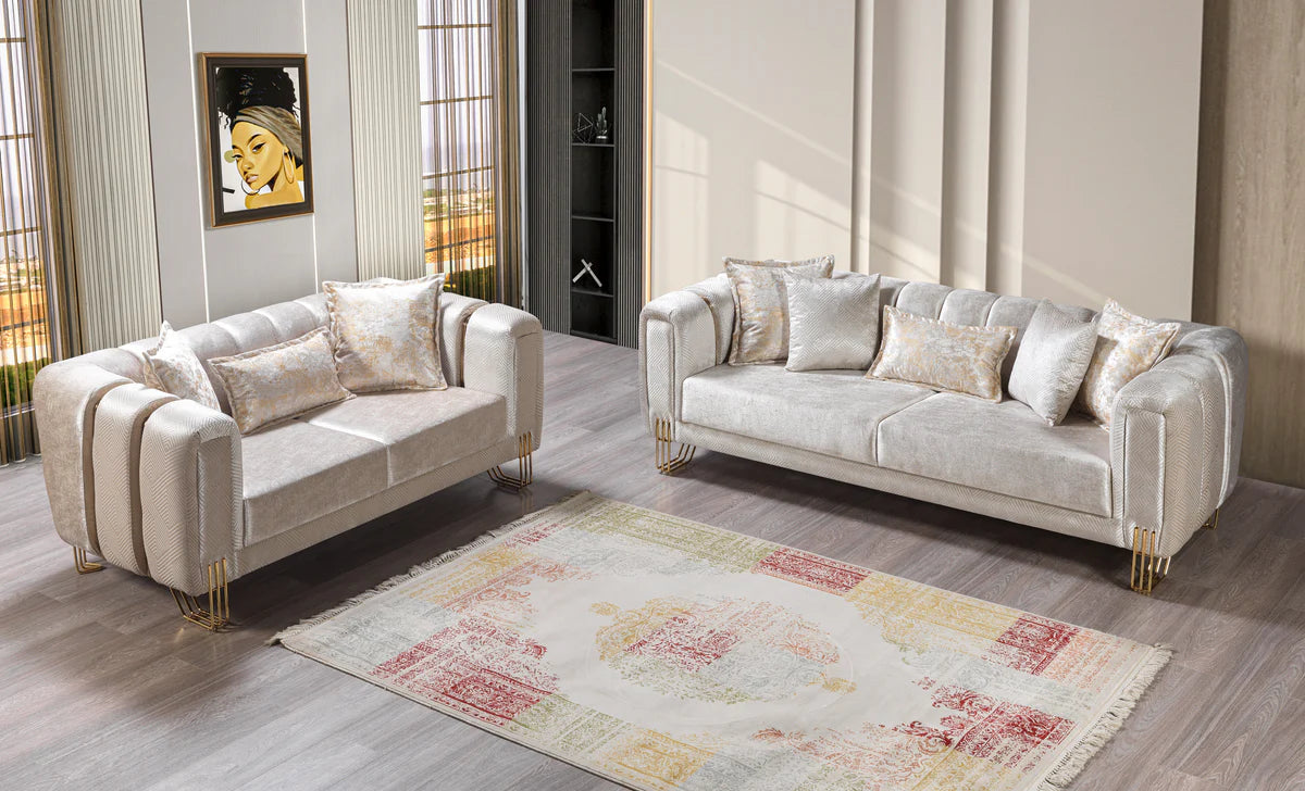 Santana Ivory Velvet Sofa 89" & Loveseat 69