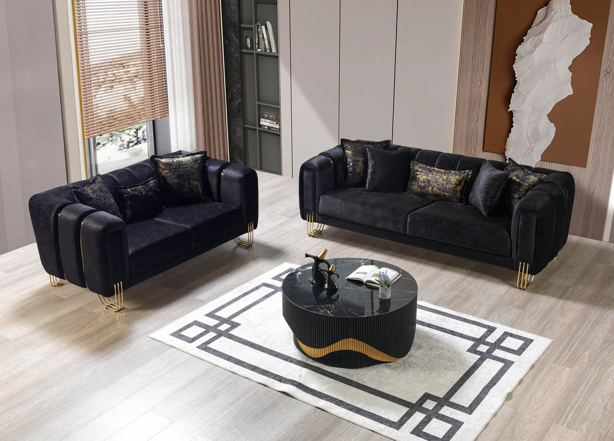 Santana Black Velvet Sofa 89" & Loveseat 69"