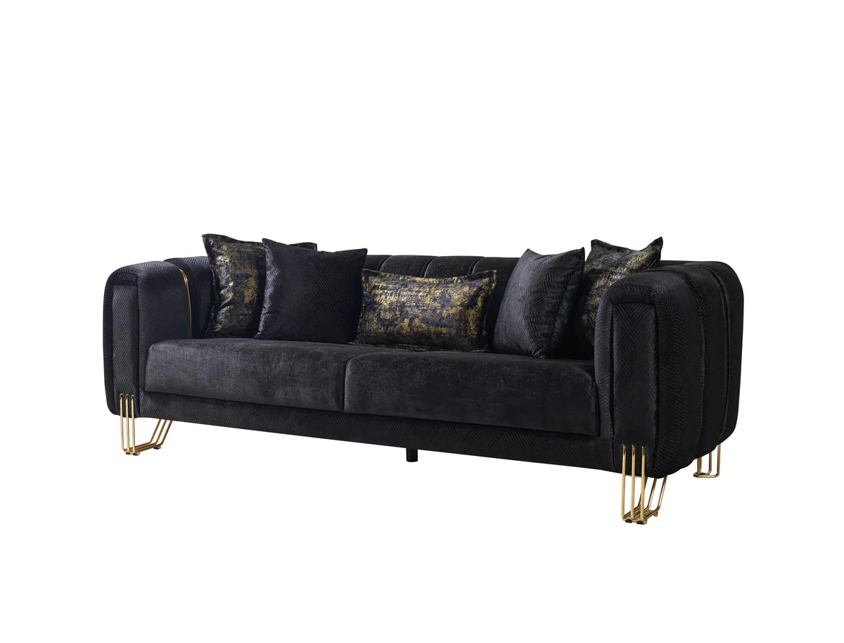 Santana Black Velvet Sofa 89" & Loveseat 69"