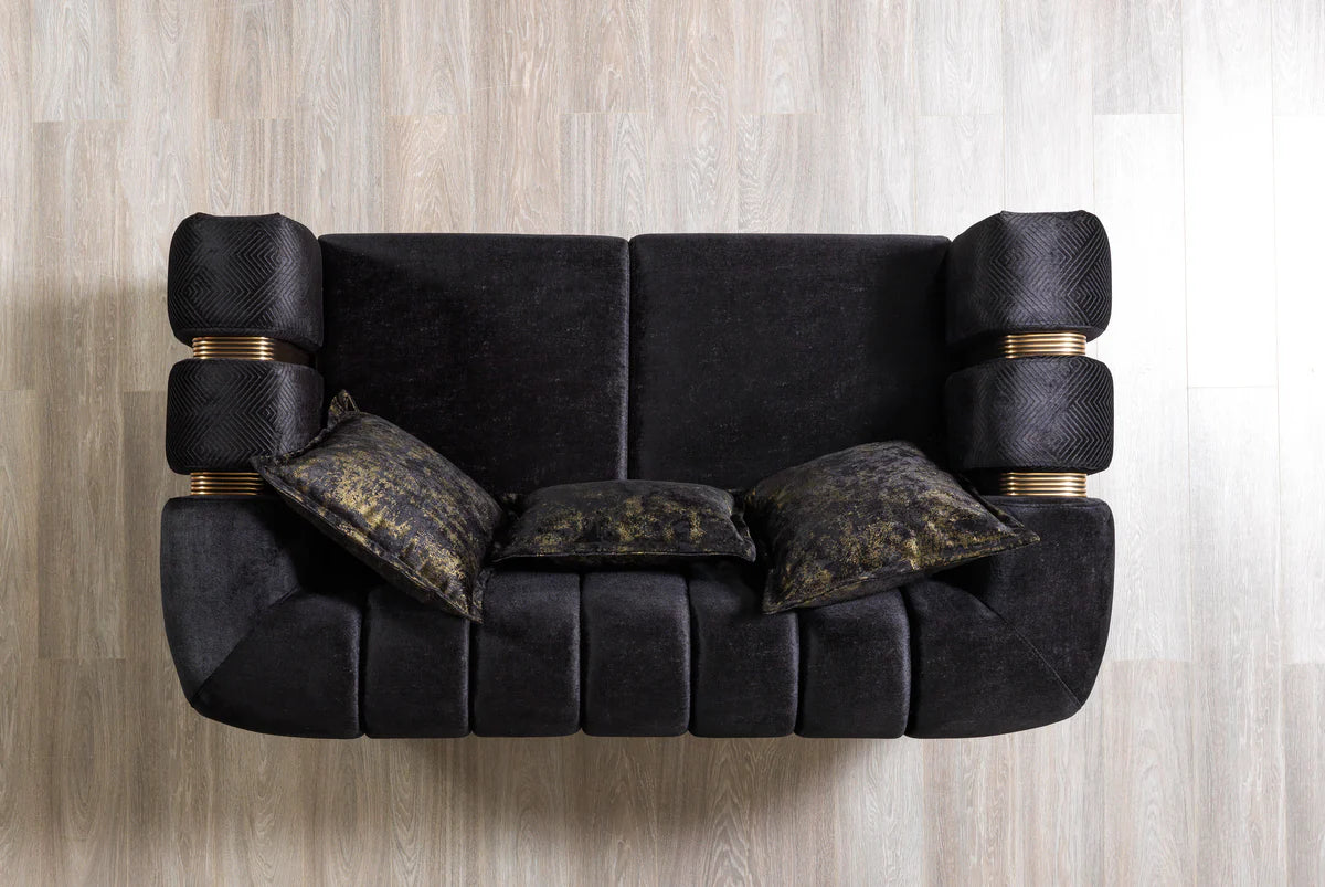 Santana Black Velvet Sofa 89" & Loveseat 69"