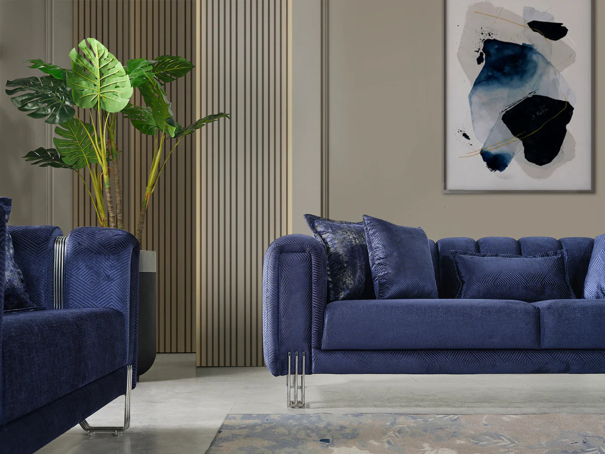 Santana Navy Velvet Sofa 89" & Loveseat 69"