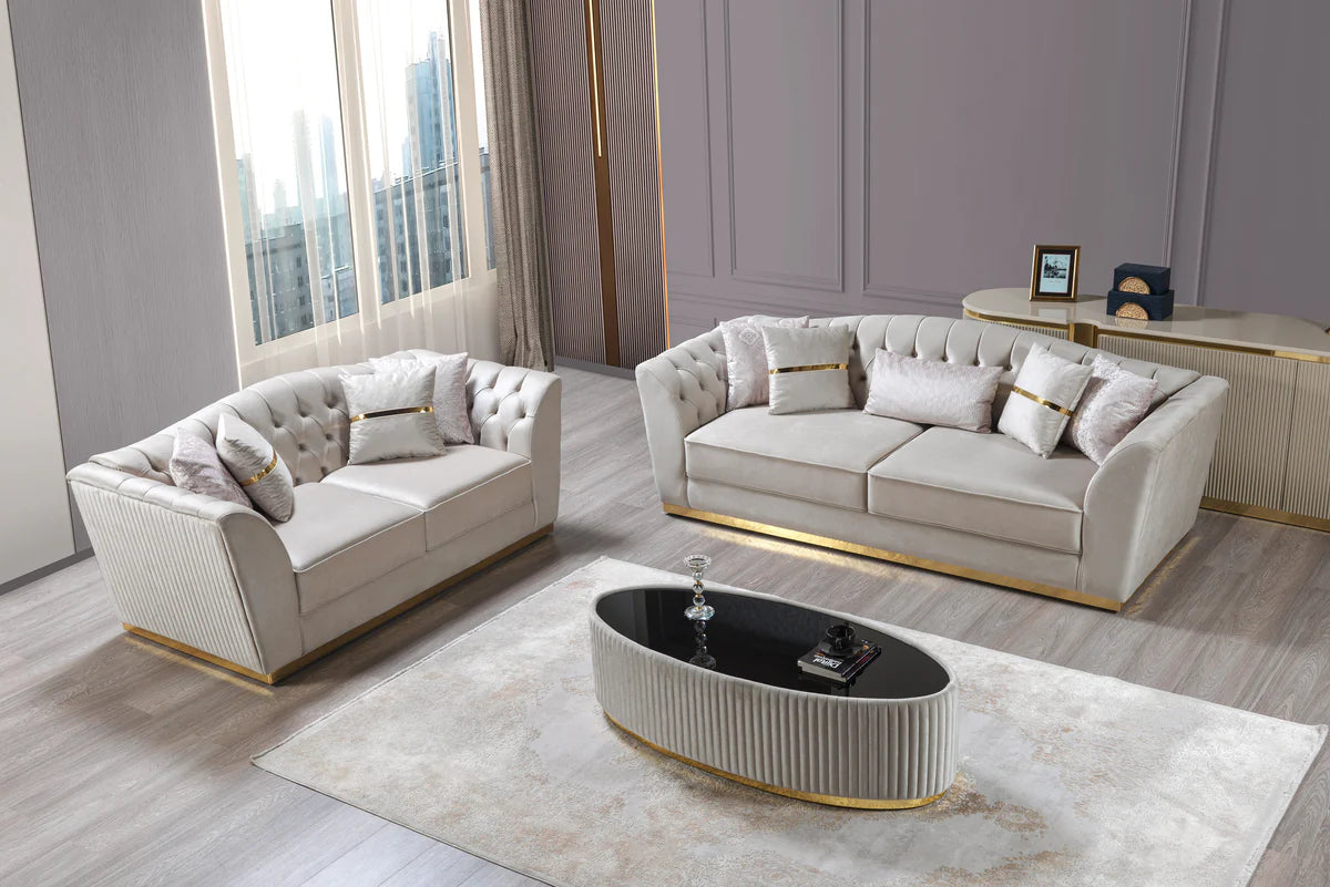 Milena Ivory Velvet Sofa 93" & Loveseat 73