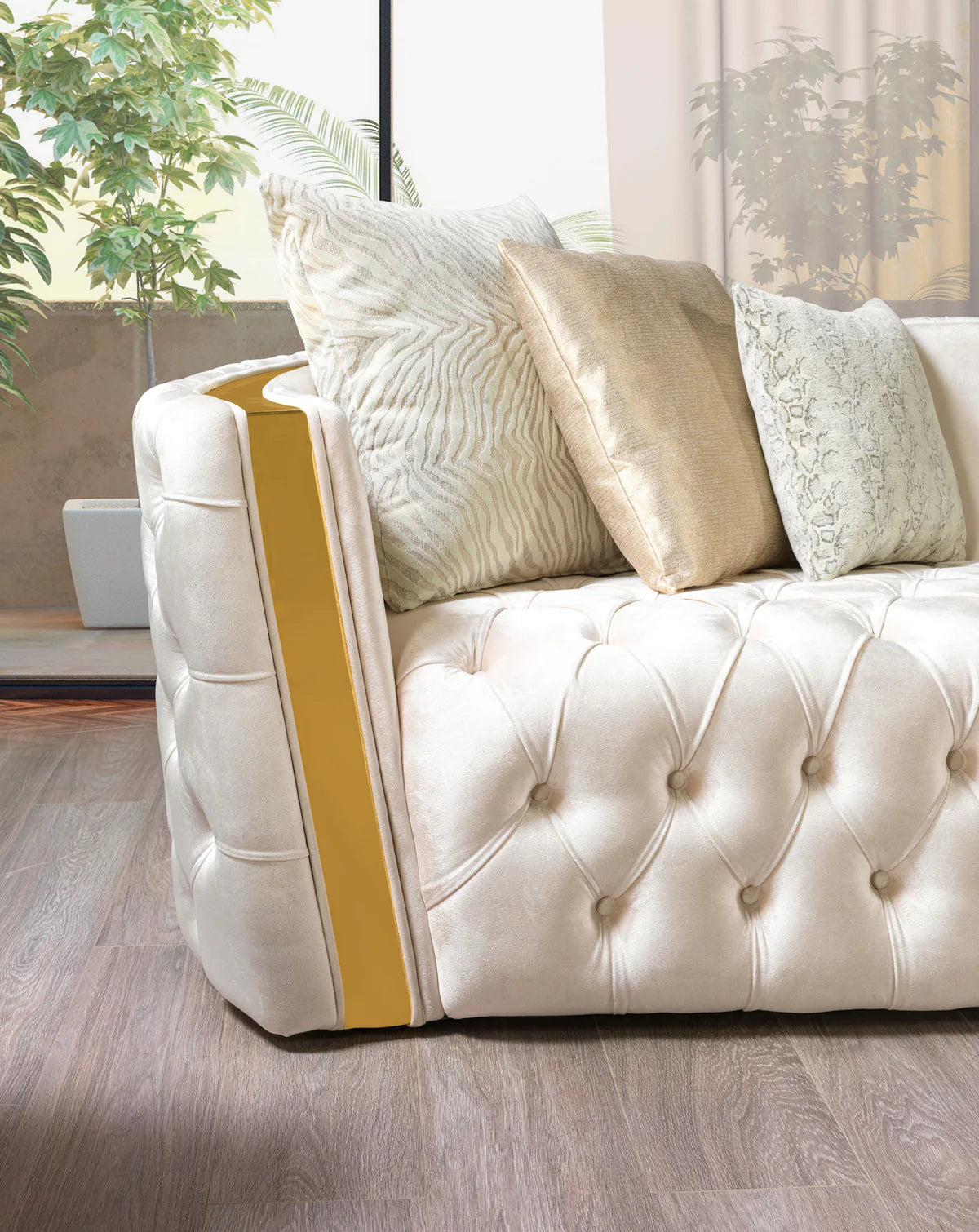 Fanci Ivory Velvet Sofa 94" & Loveseat 82"