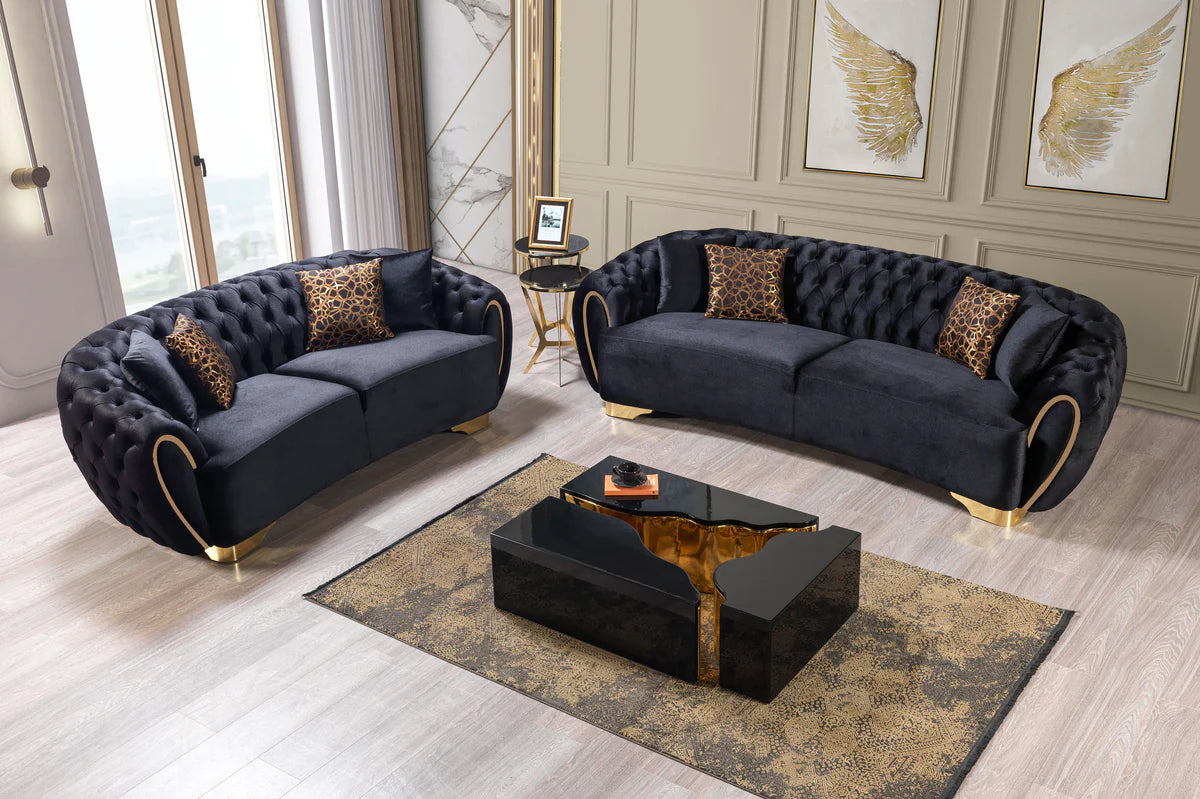 Victoria Black Velvet Sofa 99" & Loveseat 79"