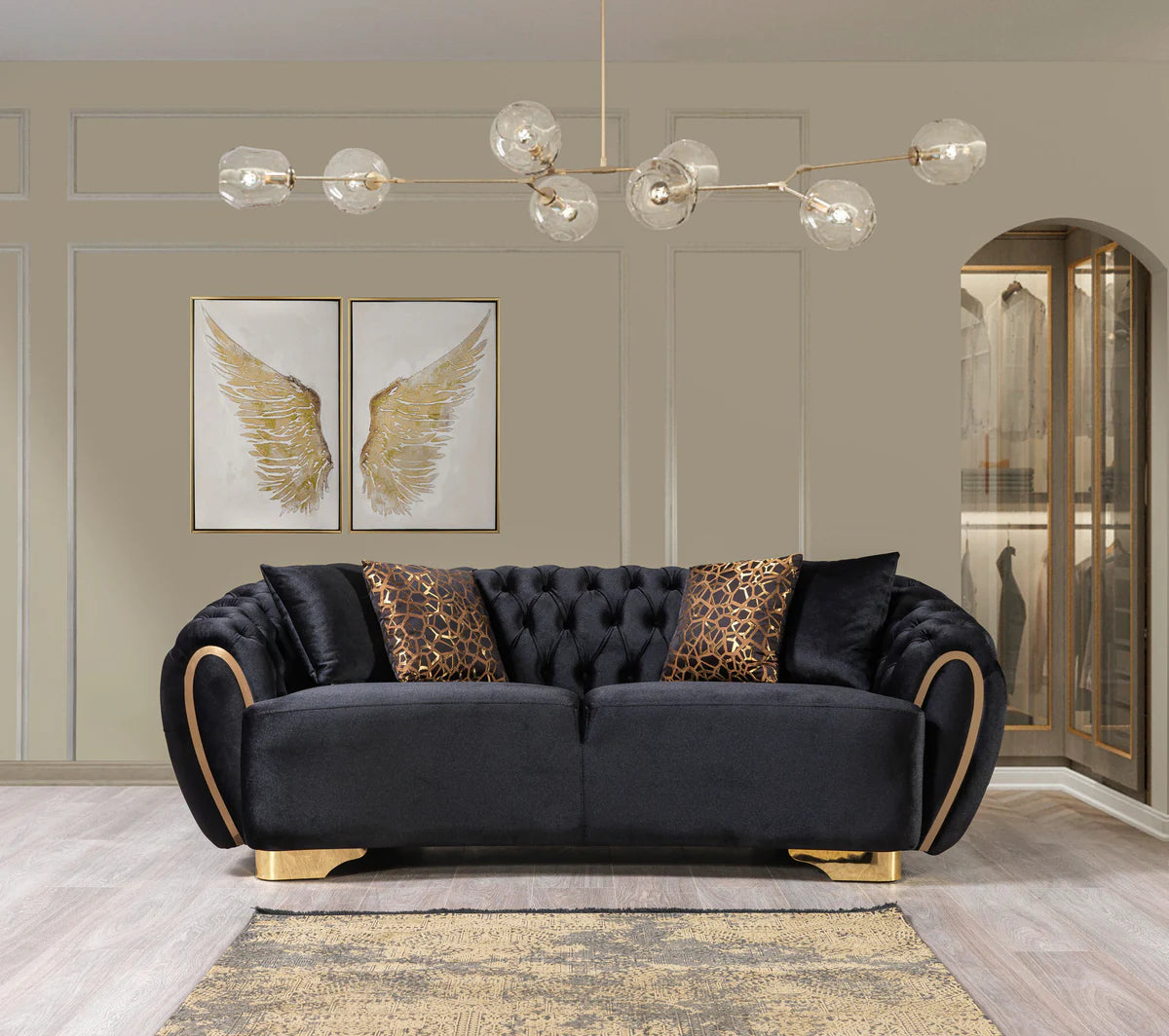 Victoria Black Velvet Sofa 99" & Loveseat 79"