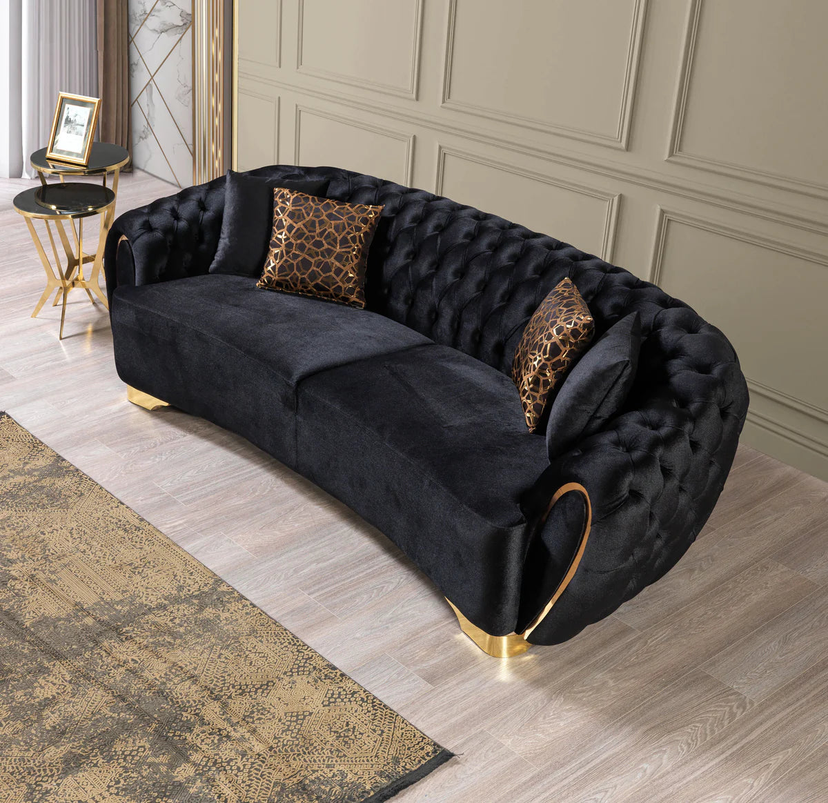 Victoria Black Velvet Sofa 99" & Loveseat 79"