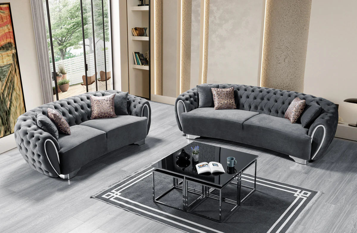 Victoria Gray Velvet Sofa 99" & Loveseat 79"