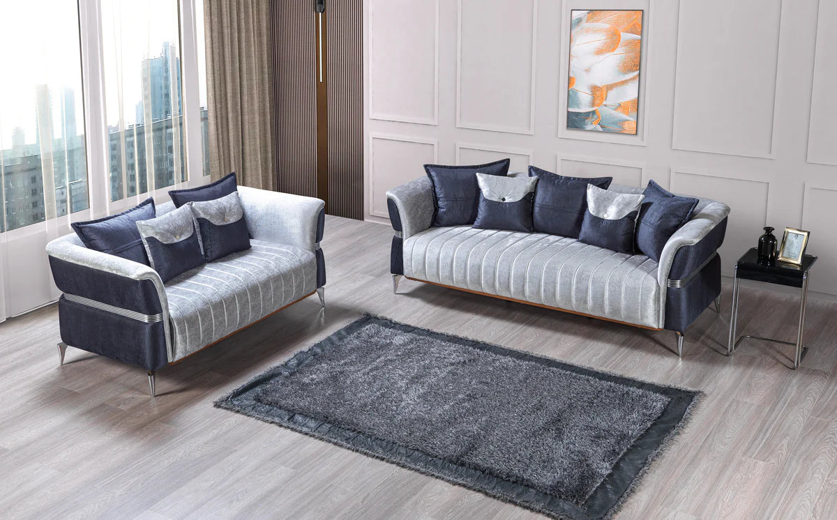 Leina Silver-Gray Velvet Sofa 86" & Loveseat 66"