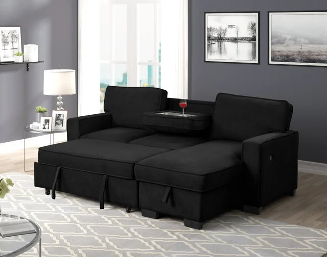 MARCOS Black Sectional With Pull-Out Bed (HH)