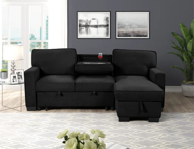 MARCOS Black Sectional With Pull-Out Bed (HH)