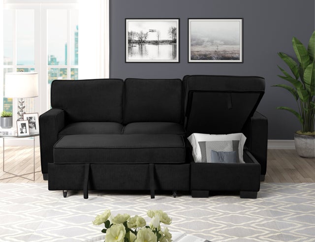 MARCOS Black Sectional With Pull-Out Bed (HH)