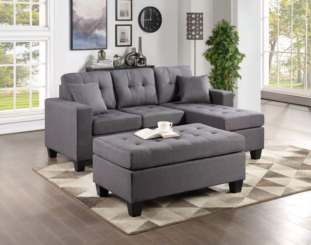 Naomi Grey Linen - Reversible Sectional & Ottoman (HH)