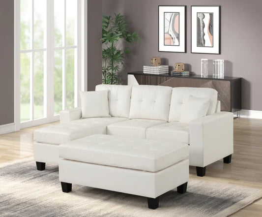 Naomi White PU - Reversible Sectional & Ottoman (HH)