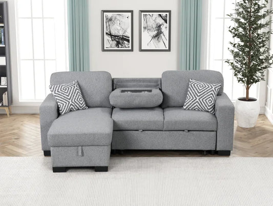 Pacific Gray Reversible Sectional With Pull-Out Bed (HH)