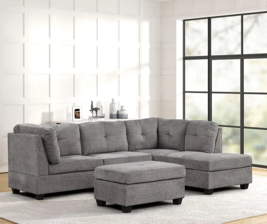 Sienna - Gray Sectional + Ottoman Set (HH)