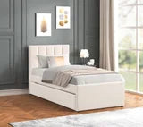 MAYA - Beige Twin Platform Bed w/ Trundle **NEW ARRIVAL**